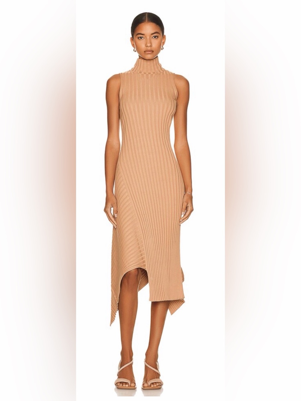 Stella McCartney Sleeveless Ribbed Midi Dress in Camel Beige - Picture 2 of 7